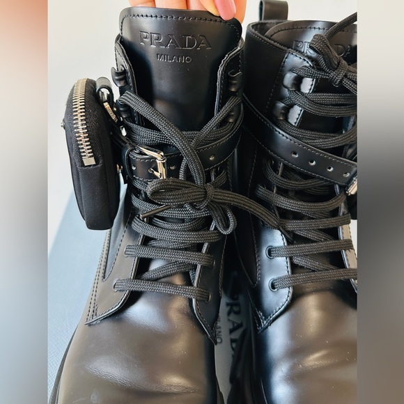 Prada Black Leather & Nylon Monolith Combat Boots w Detachable Mini Bags & Box - Picture 11 of 17